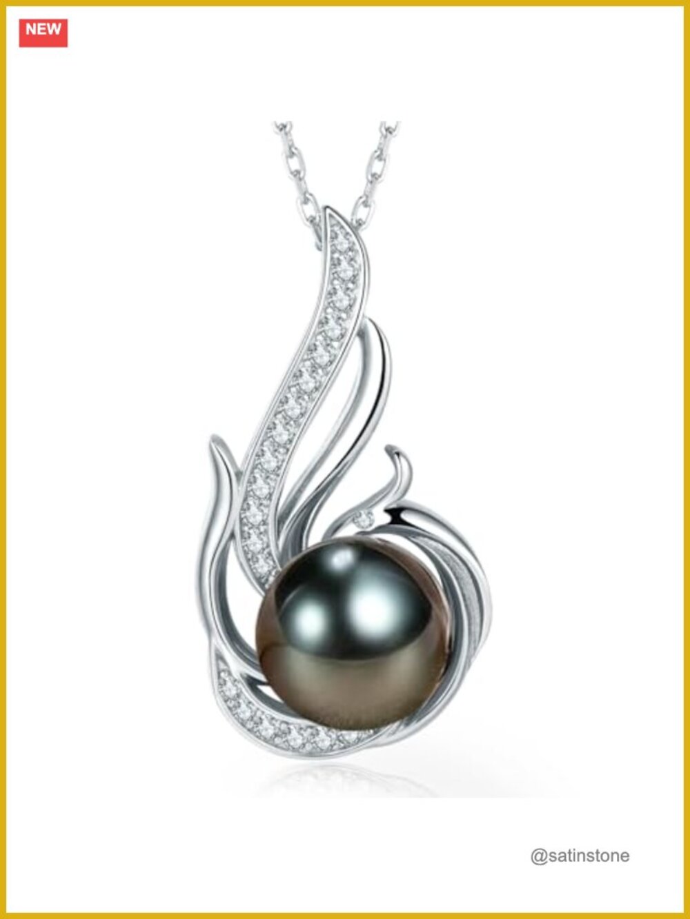 Tahitian Black Pearl Phoenix Pendant Necklace 18K Gold Plated 925 Sterling